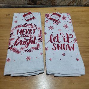 Holiday Time Kitchen Towel Merry & Bright Let It Snow Set of 2